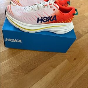 Brand New Hoka One One Orange and White Sneakers